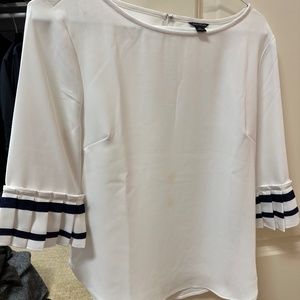 Ann Taylor White Blouse with Navy stripes on sleeves
